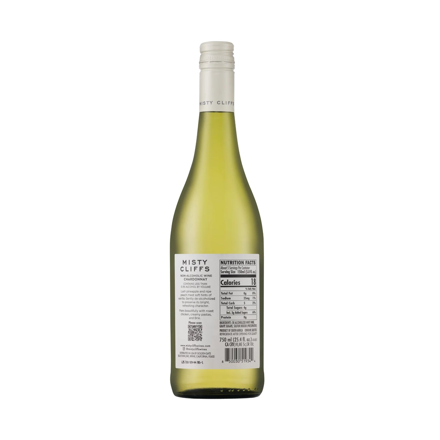 Misty Cliffs Chardonnay Non-Alcoholic Still White Wine