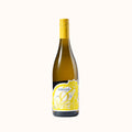 A bottle of non-alcoholic Chardonnay wine with a yellow label and yellow screw cap, shown on a plain white background.