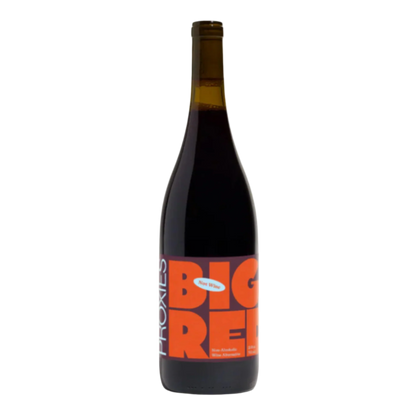 Bottle of Proxies Big Red non-alcoholic red wine on white background.